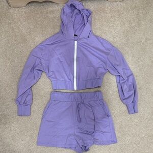 Purple Cropped Hoodie and Shorts Set